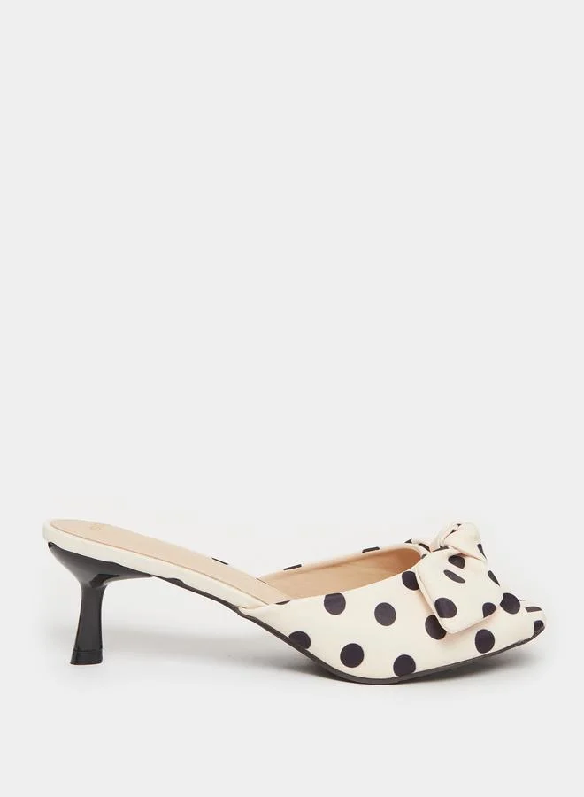 Styli Beige Polka Dot Kitten Heel Sandals